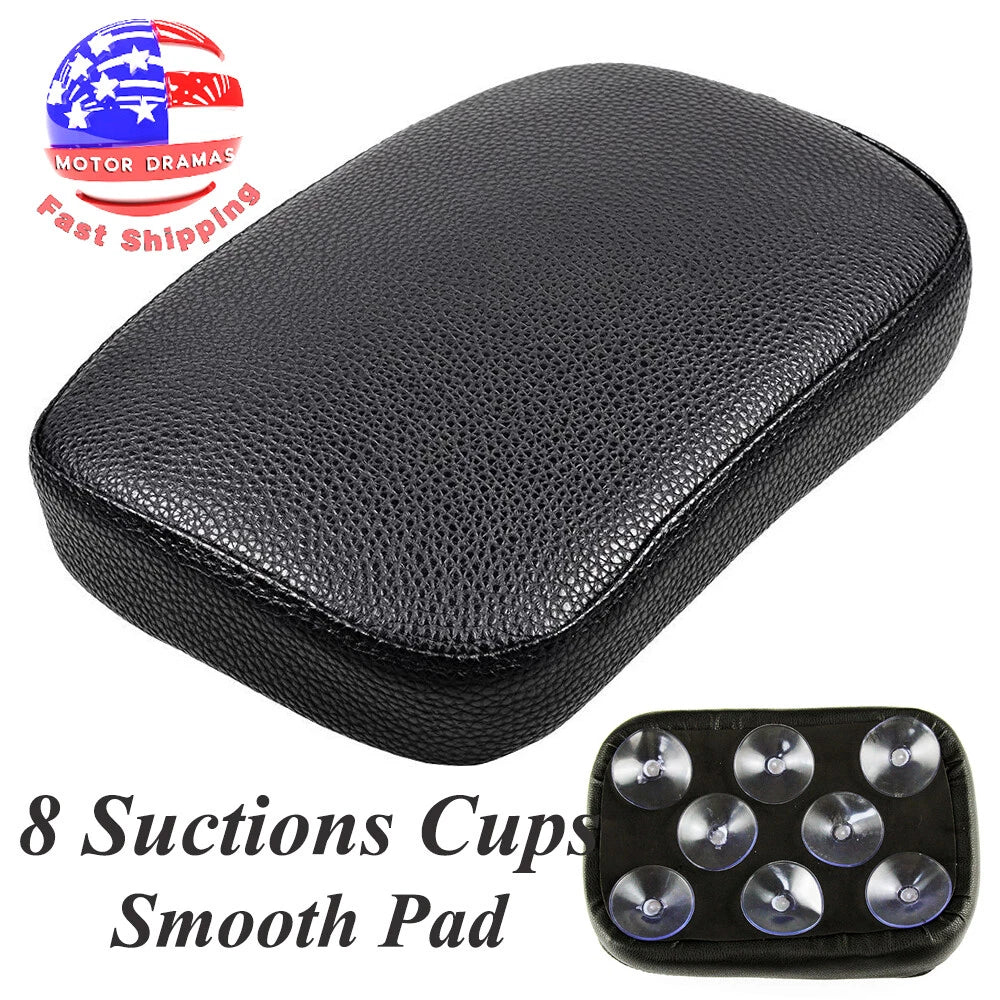 Motorcycle Black Rear Fender Passenger Pillion Pad Seat 8 Suction Cup For Harley