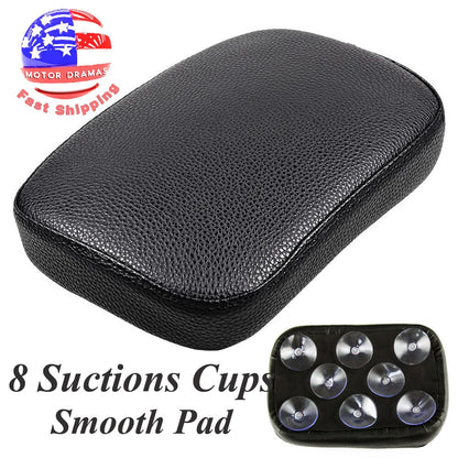 Motorcycle Black Rear Fender Passenger Pillion Pad Seat 8 Suction Cup For Harley