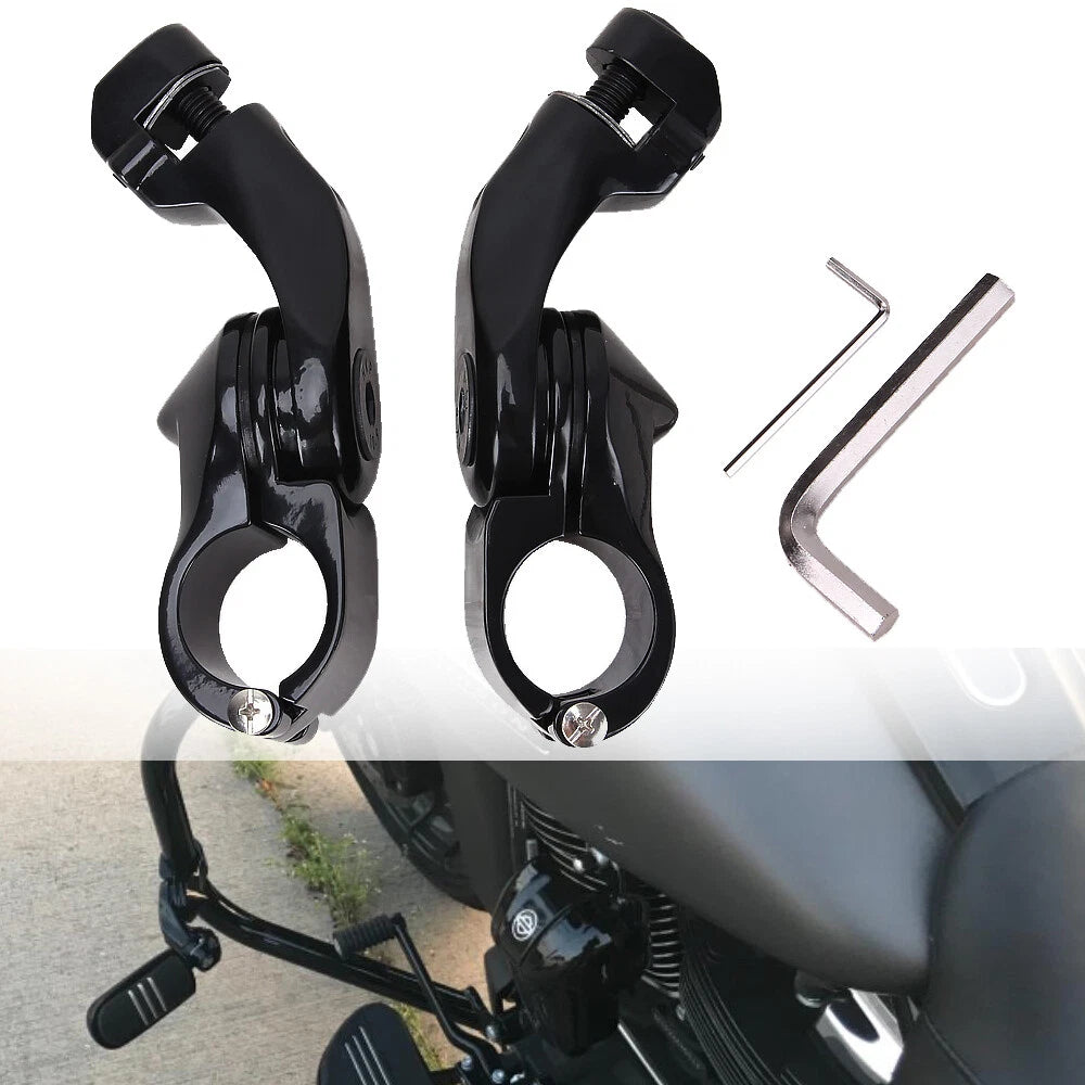 1-1/4" Black Highway Engine Guard Short Angled Foot Pegs Mount Clamp For Harley