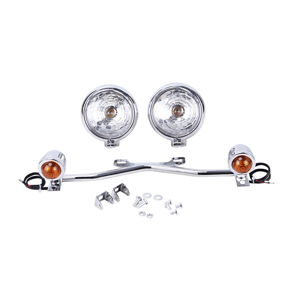 Chrome Driving Passing Turn Signals Spot Light Bar Fit For Harley Honda Chopper