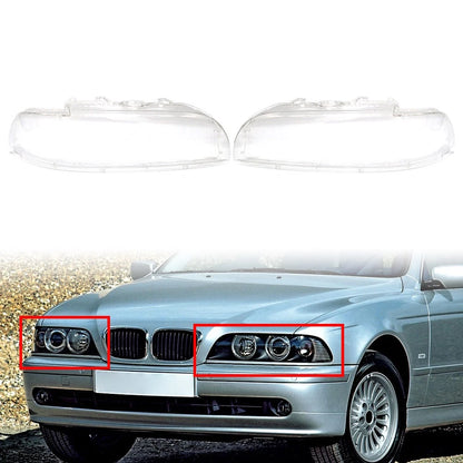 Front Headlight Lens Shell Cover Replacement Fit BMW 5 Series E39 2001-2003 PAIR