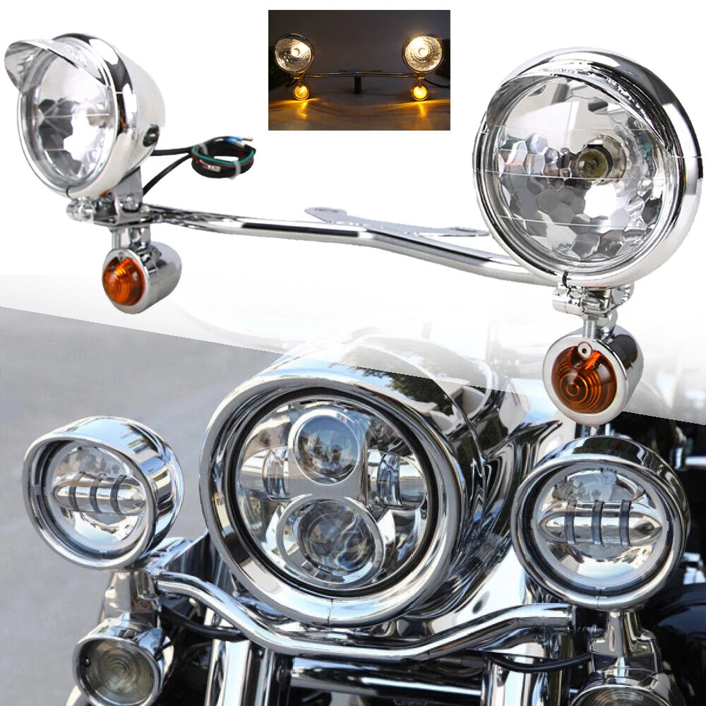 Motorcycle Driving Spot Fog Light Bar With Bracket Turn Signal For Harley Honda