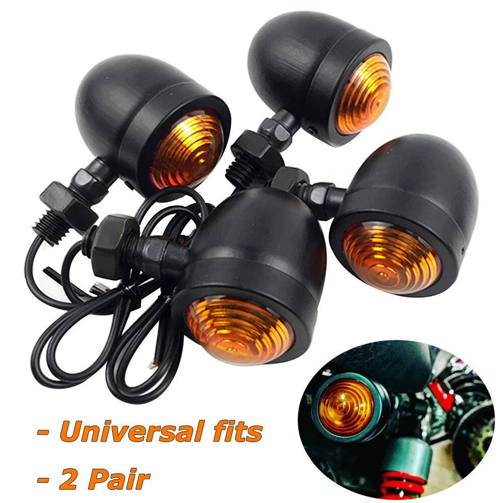4x Vintage Motorcycle Bullet Brake Blinker Turn Signals Lights Amber For Harley