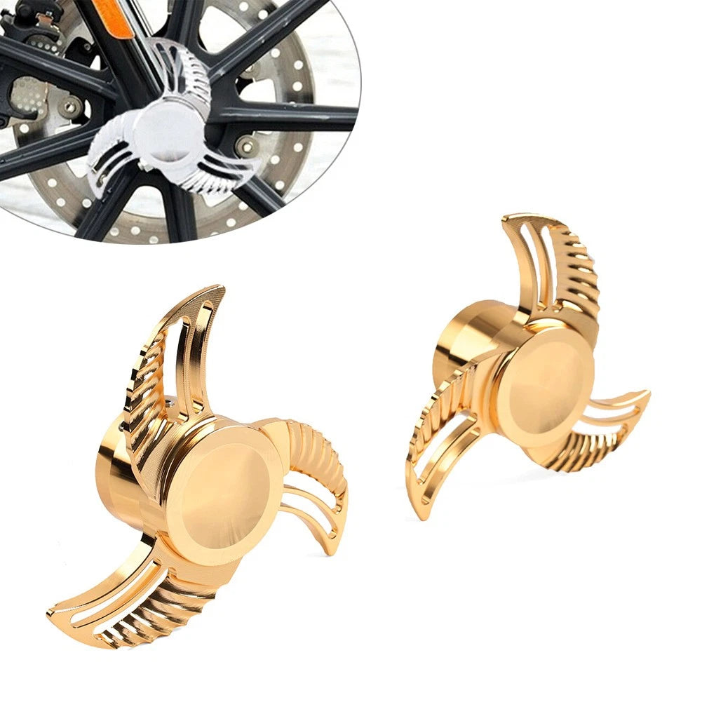 Spun Blade Spinning Front Axle Cap Nut Covers For Harley Softail Dyna Pair Gold