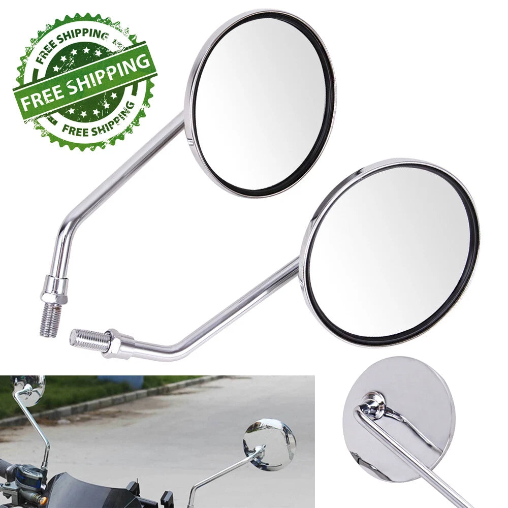 Pair Motorcycle Rear View Rearview Side Round Mirrors Universal 10mm For Yamaha
