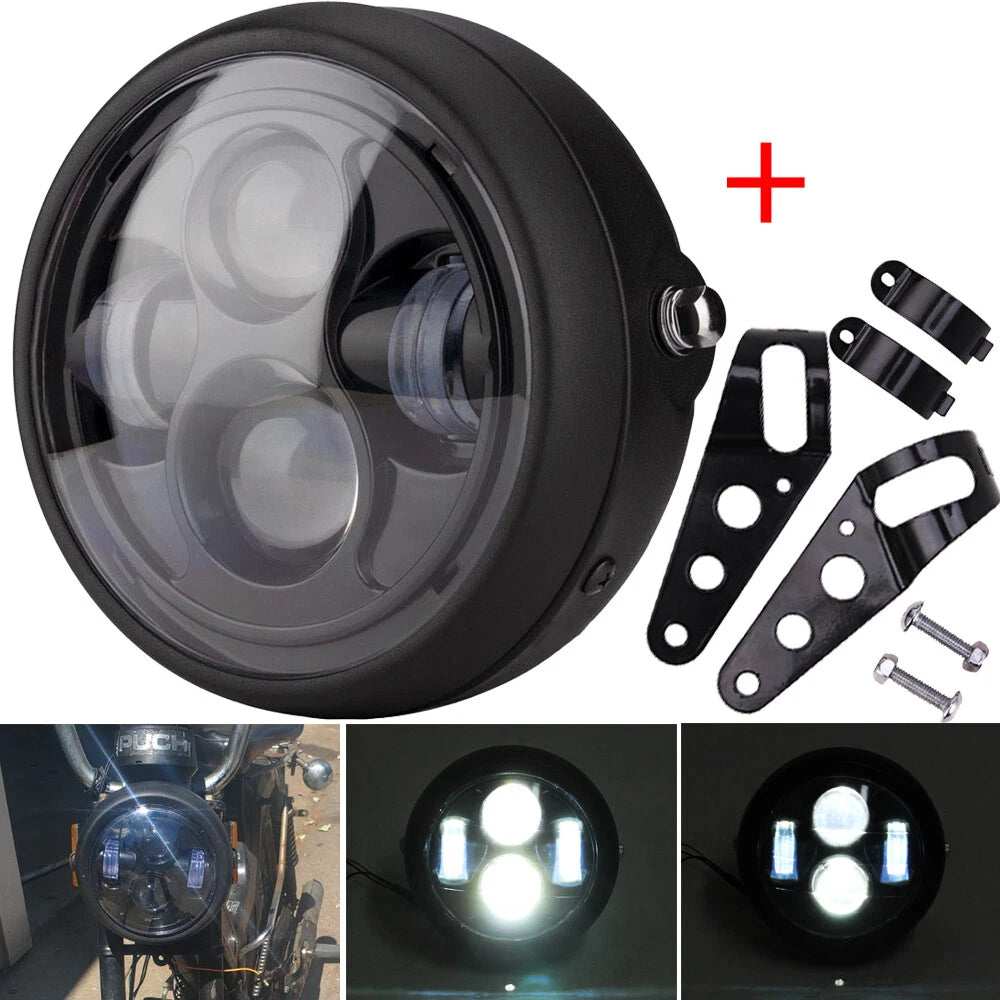 6.5" Motorcycle Headlight LED Head Light Bracket Mount For Harley Cafe Racer USA