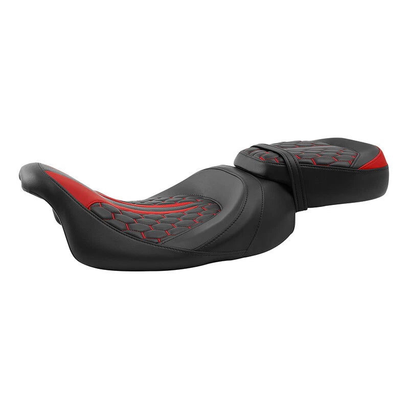 Rider Driver & Passenger Gel Seat Fit For Harley Road Glide King 09-23 Black Red