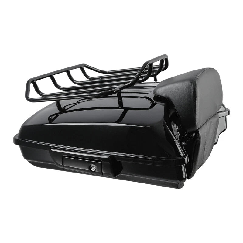 Black Razor Trunk Top Rail Backrest Pad Mount Rack Fit For Harley Touring 14-25