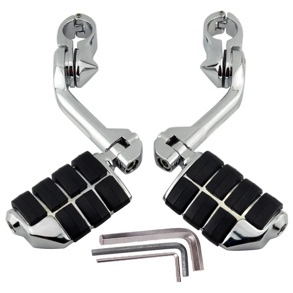 Chrome Long Highway Foot Pegs Crash Bar For Harley Cruiser Motorcycle 1-1/4"