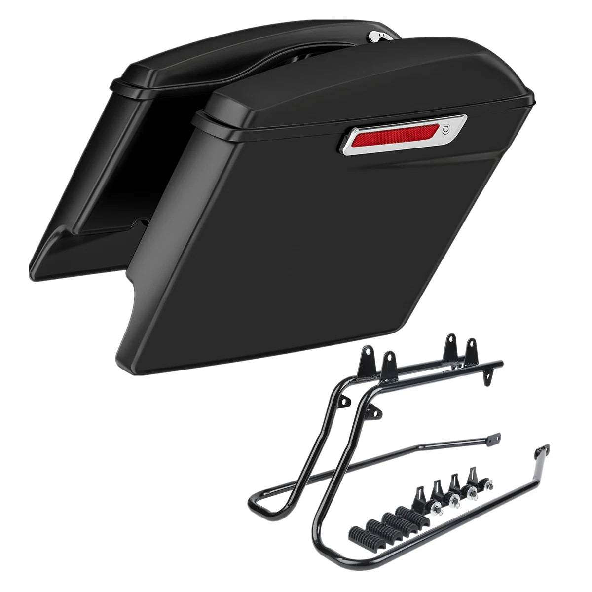 Matte Black 5'' Stretched Saddlebags w/ Bracket For Harley Softail Fatboy 84-17