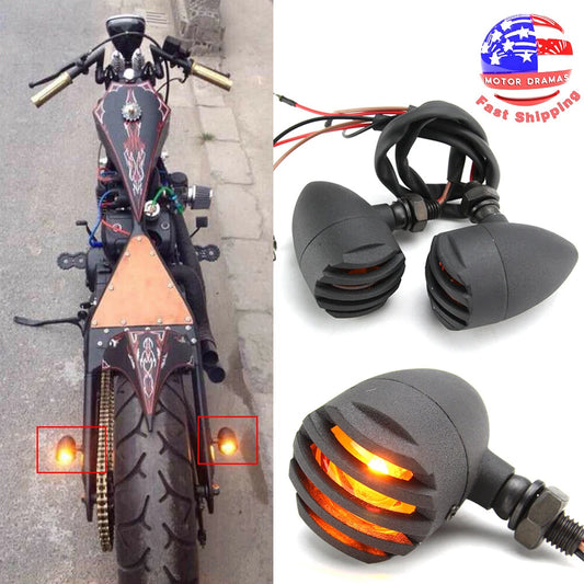 Motorcycle Grill Bullet Turn Signals Lights For Harley Cafe Racer Bobber Chopper