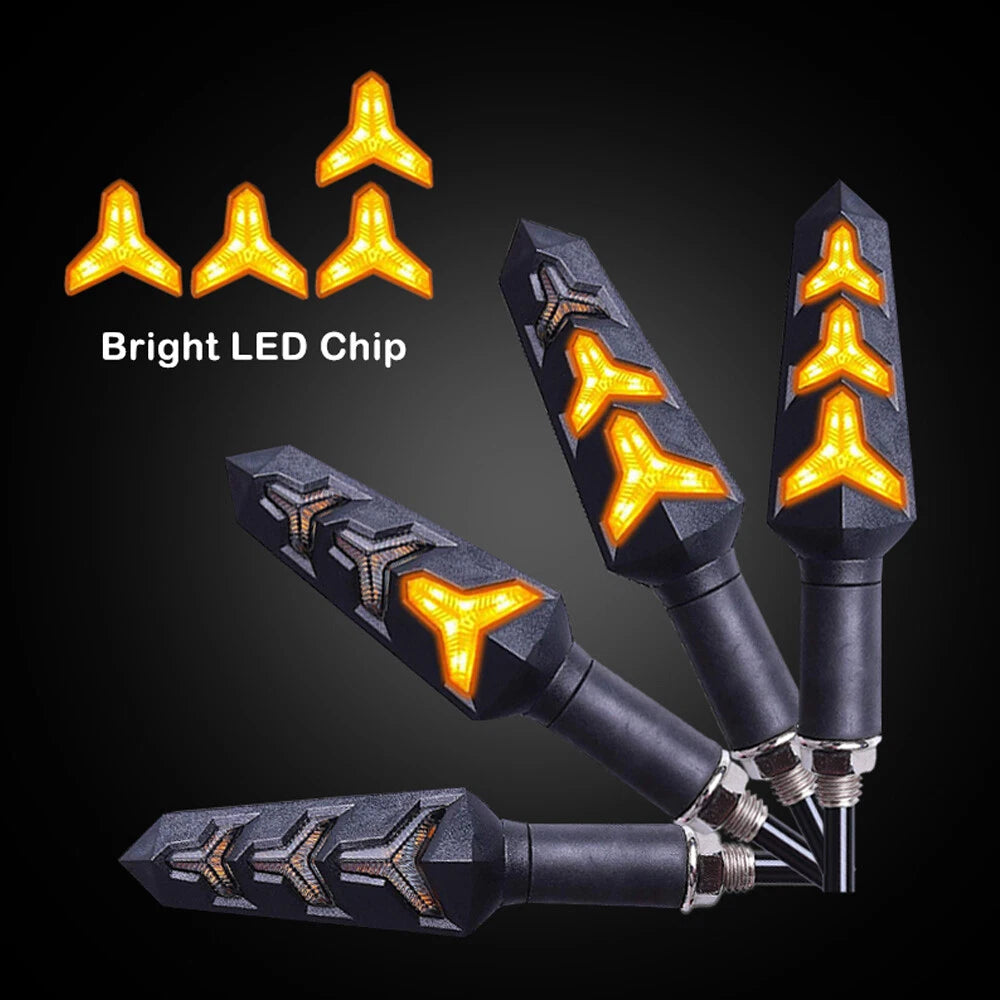4PCS UNIVERSAL FLOWING MOTORCYCLE LED TURN SIGNAL INDICATOR BLINKER AMBER LIGHT
