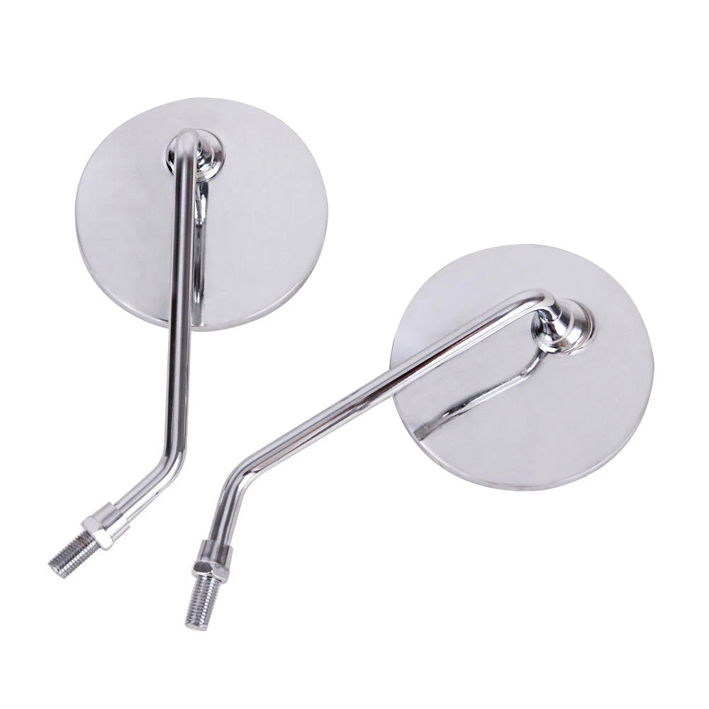 Metal 10mm Chrome Long Stem Motorcycle Mirrors Round For Harley Honda Scooter US
