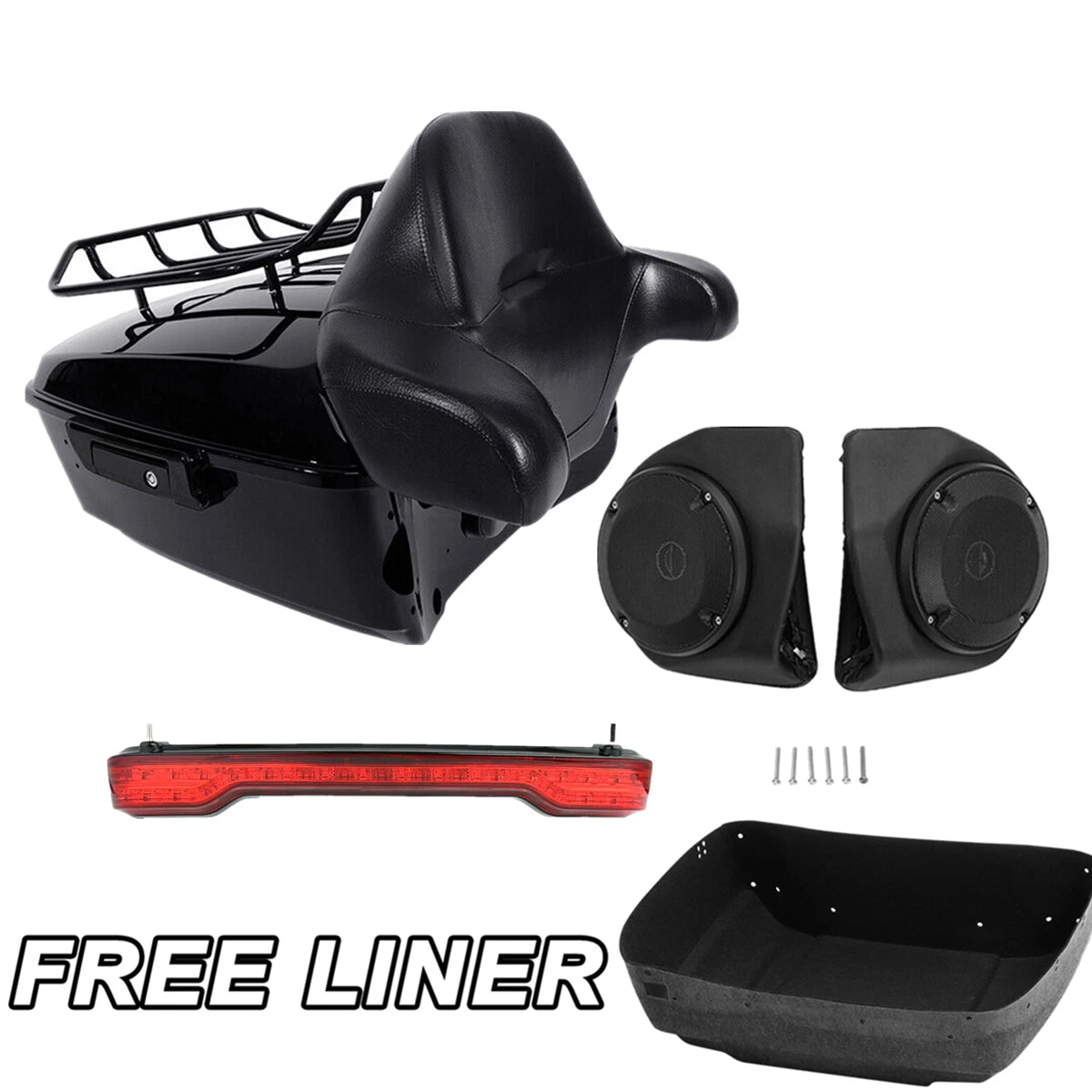 King Trunk Pad Rack Light Speakers Fit For Harley Touring Road Glide 14-Up Black