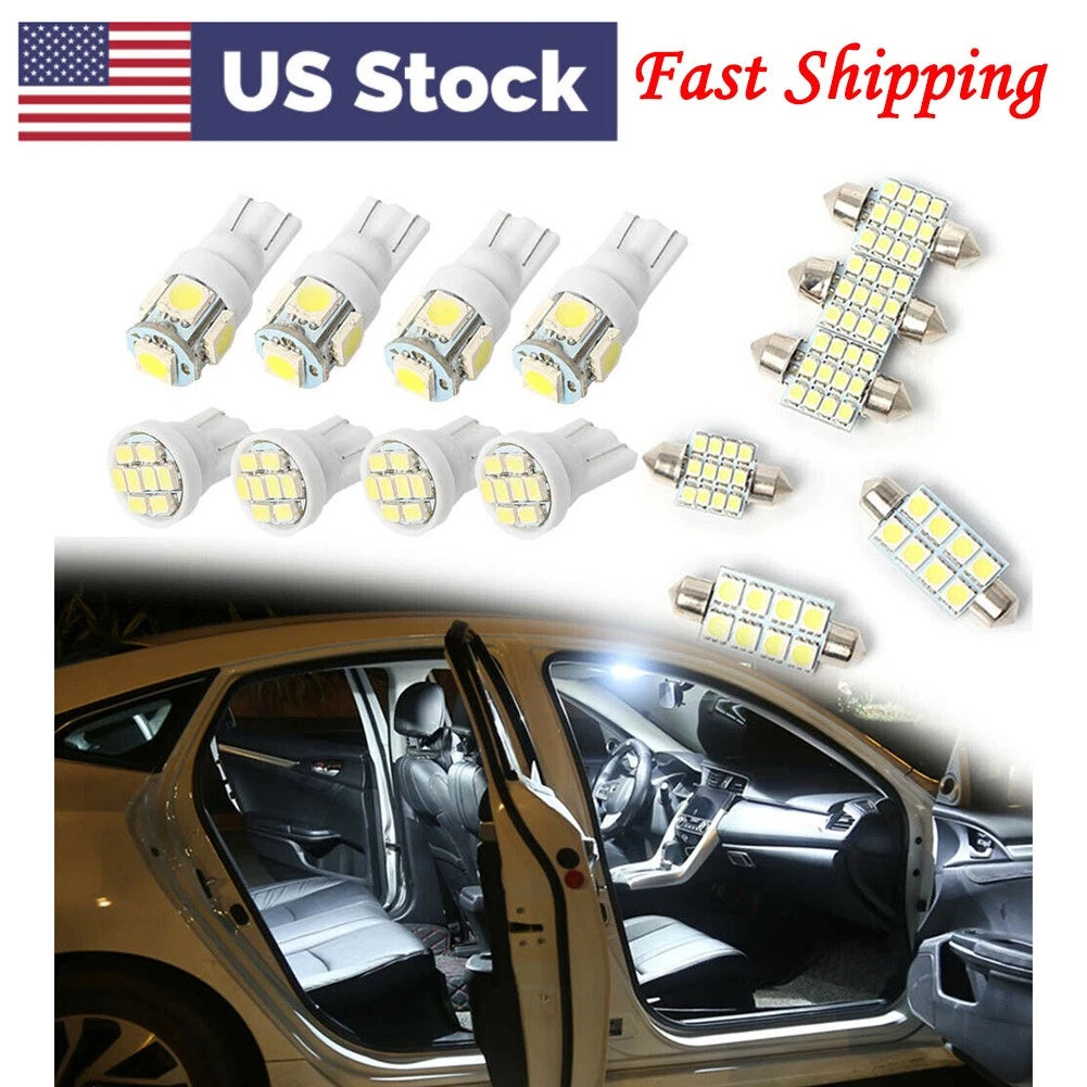 14 Pcs White LED Interior Package Kit For T10 5SMD Map Dome License Plate Light