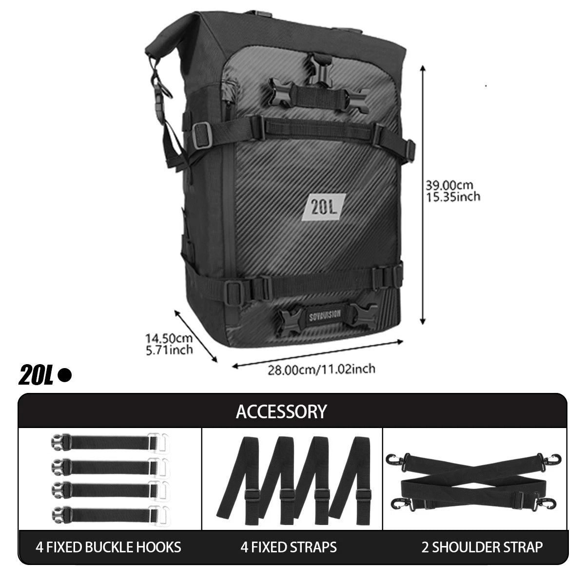 20L Tail Bag Motorcycle Storage Backpack Black Multi-functional Rear Seat Bag