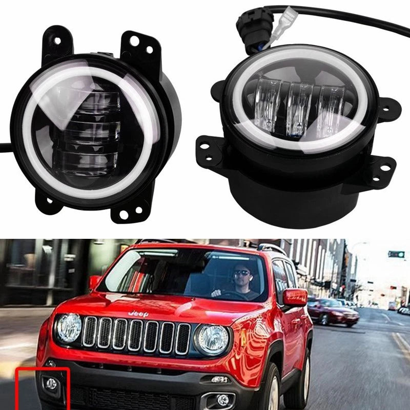 2X Halo Amber Angel Eyes LED 4" Inch Fog Light Lamp For Dodge Jeep Wrangler JK