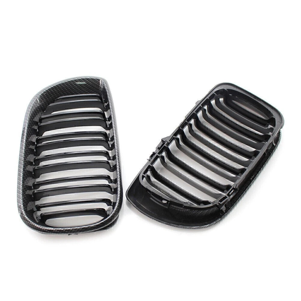 Front Kidney Grille Grill Double Slat For BMW E46 Sedan 02-05 Carbon Fiber Black
