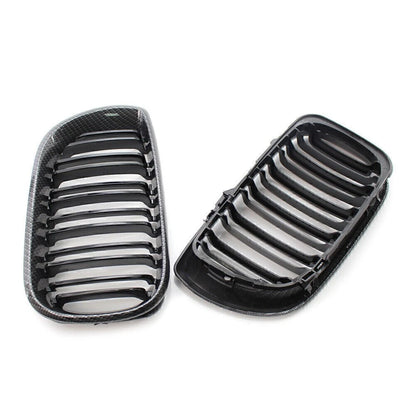 Front Kidney Grille Grill Double Slat For BMW E46 Sedan 02-05 Carbon Fiber Black