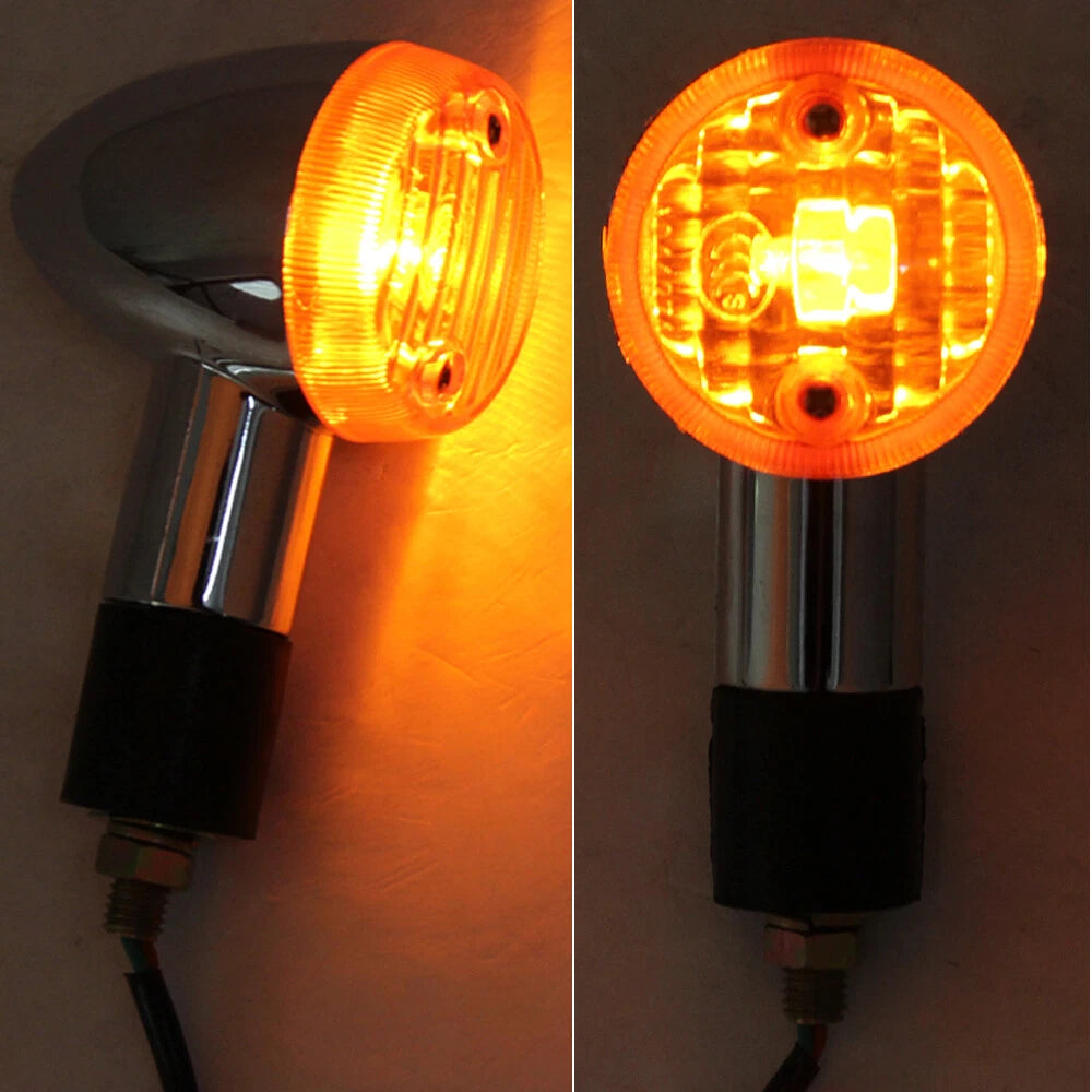 2x Motorcycle Amber Chrome Front Rear Bullet Turn Signal Indicator Light Blinker