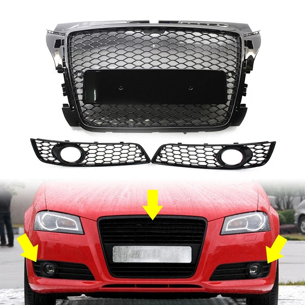 Black Fog Light Cover Front Bumper Honeycomb Grille For Audi A3 8P 2009-2012 US