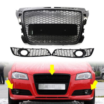 Black Fog Light Cover Front Bumper Honeycomb Grille For Audi A3 8P 2009-2012 US