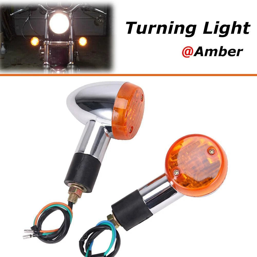 2x Motorcycle Amber Chrome Front Rear Bullet Turn Signal Indicator Light Blinker