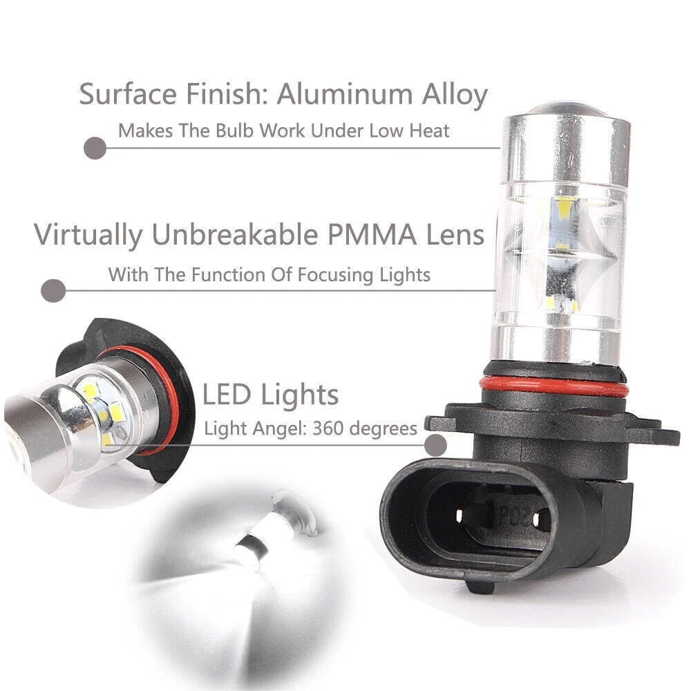 Pair H10 60W 6000K LED Headlight Bulb Kit 60W High Beam Light Lamp White USA