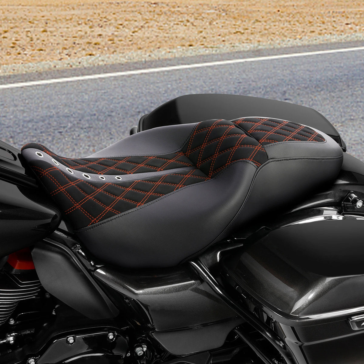 Black Orange Two-23 Driver & Passenger Seat Fit For Harley Road Glide 2009-2024