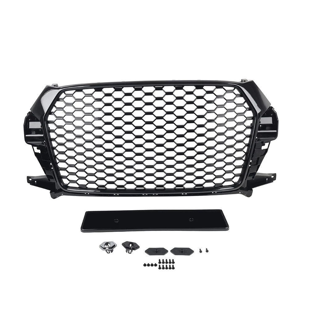 Front Bumper Honeycomb Grille Glossy Black For Audi Q3 2016-2018