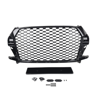 Front Bumper Honeycomb Grille Glossy Black For Audi Q3 2016-2018