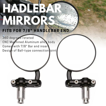 Universal Bar End Mirrors 7/8" Black Aluminum Motorcycle For Cafe Racer Bobber