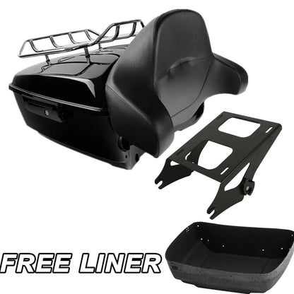Black King Trunk Backrest Pad Mount Rack Fit For Harley Electra Road Glide 14-Up
