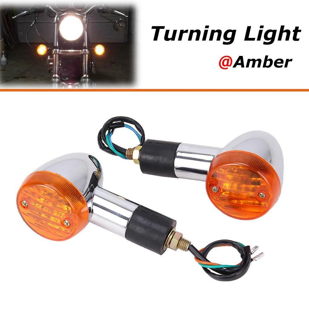 2x Motorcycle Amber Chrome Front Rear Bullet Turn Signal Indicator Light Blinker