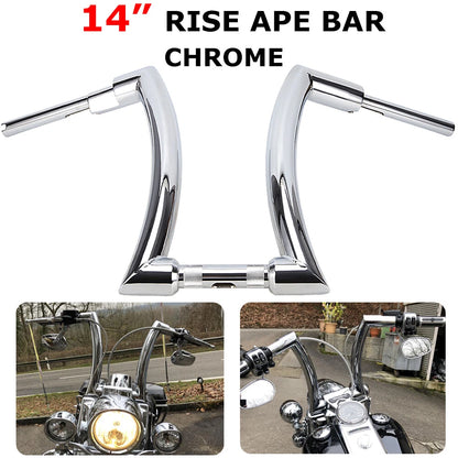 Chrome 14" Rise 2'' Ape Hanger Handlebar For Harley Touring Sportster XL Softail