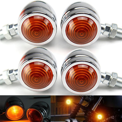 4X Chrome Motorcycle Bullet Turn Signal Tail Light Amber For Harley HONDA Bobber