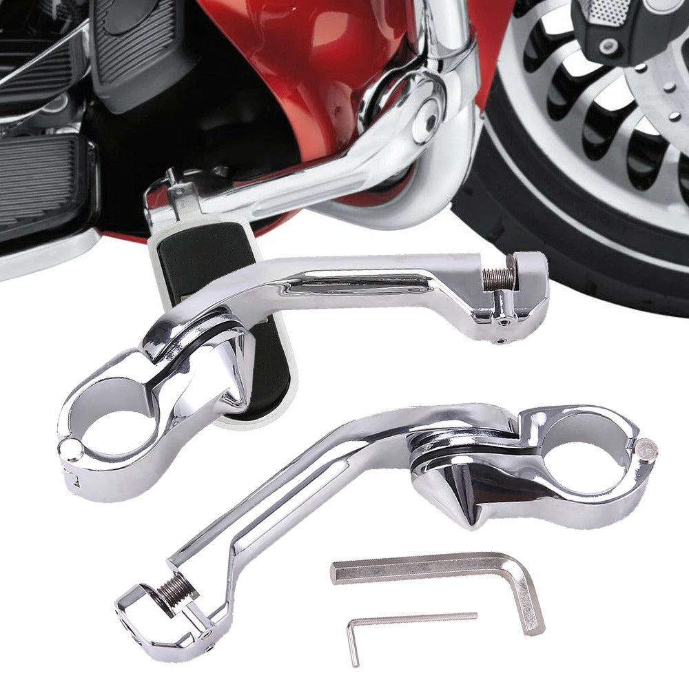 32mm Chrome Highway Long Angled Footpeg Pegs Mount Clamp For Harley Engine Guard