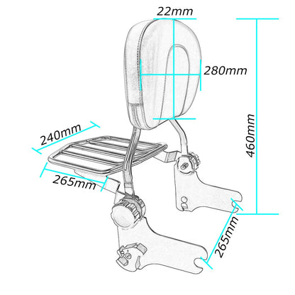 Detachable Backrest Sissy Bar Luggage Rack+Docking Kit For Harley Touring 97-08