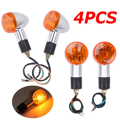 4Pcs Chrome Motorcycle Bullet Turn Signal Lights Indicators Blinkers Amber 12V