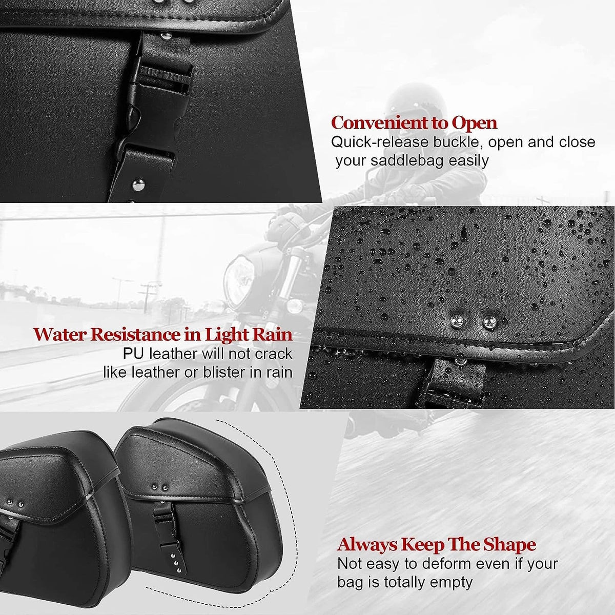 2PCS PU Leather Motorcycle Panniers Tool Bag Luggage Side Bags Saddle Bag Black