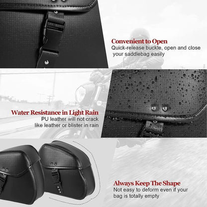 2PCS PU Leather Motorcycle Panniers Tool Bag Luggage Side Bags Saddle Bag Black