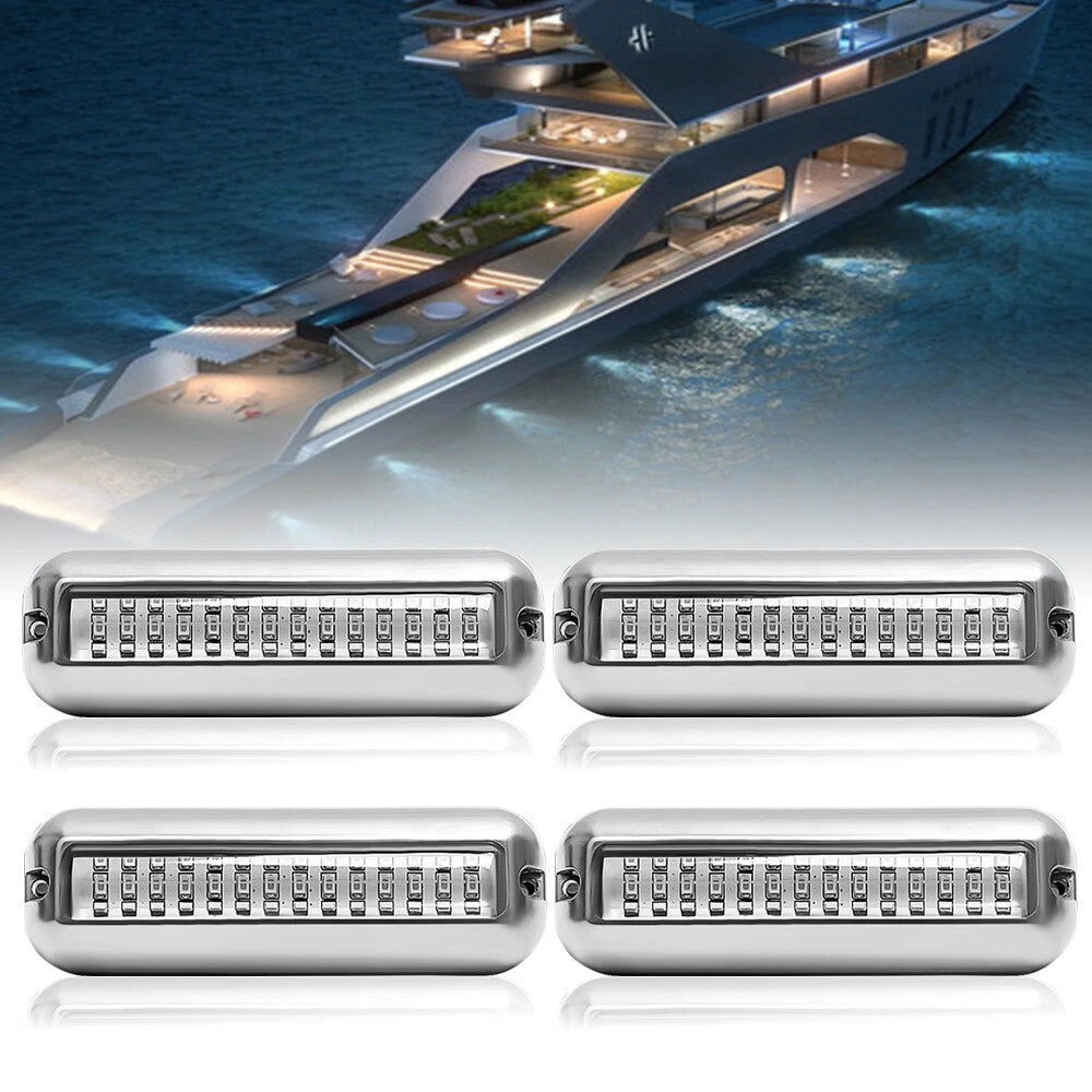 4Pcs White 42 LED Underwater Boat Marine Transom Lights Stainless Steel Pontoon
