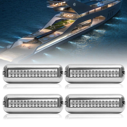 4Pcs White 42 LED Underwater Boat Marine Transom Lights Stainless Steel Pontoon