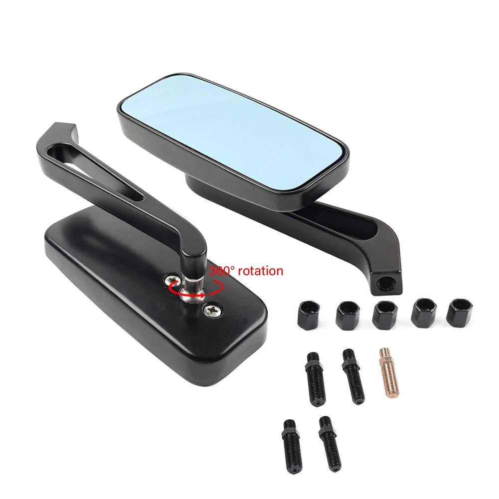2x Chrome Blue Rearview Side Mirror For Harley For Honda For Kawasaki For Suzuki
