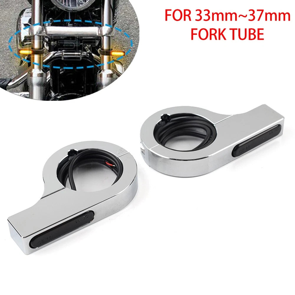 Motorcycle LED Fork Turn Signal Indicator Amber For Harley touring Dyna Chrome