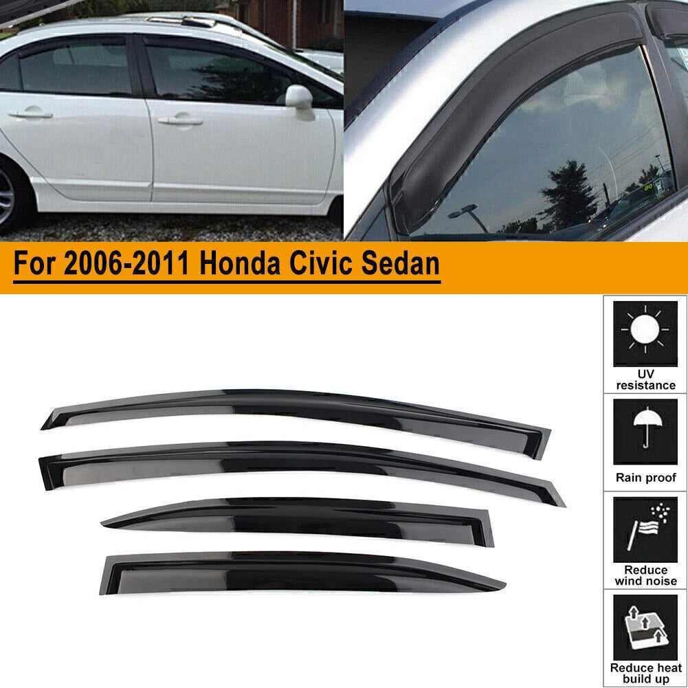 Sun Visor Window Rain Guards Vent Shade For 2006-11 Honda Civic Sedan Smoke US