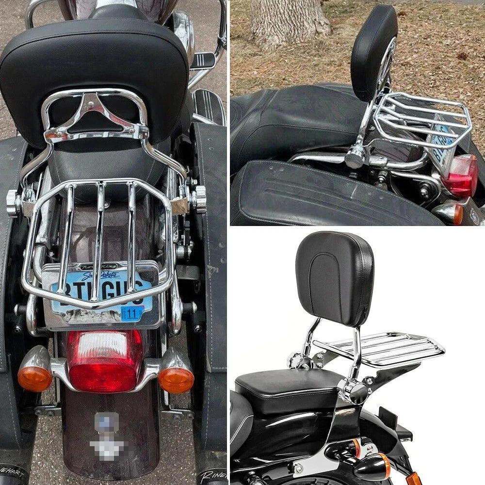 Backrest Sissy Bar Luggage Rack For Harley Dyna Street-Bob Super Glide Low Rider
