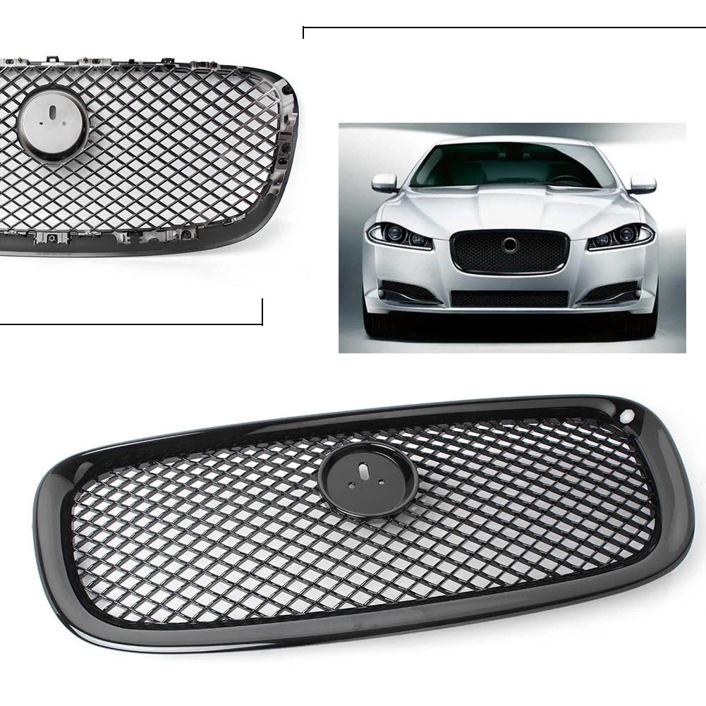 Front Center Upper Grille Glossy Black For Jaguar XF XFR 2012-2015