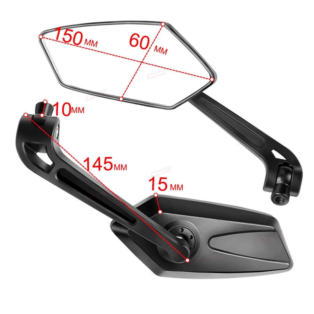 Pair Motorcycle Rearview Side Mirrors for Moped ATV Scooter Honda Suzuki Yamaha