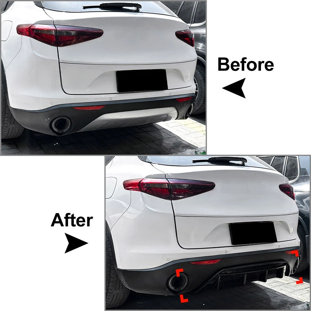 Rear Bumper Lip Diffuser Spoiler Splitter Cover For Alfa Romeo Stelvio 2017+ Blk